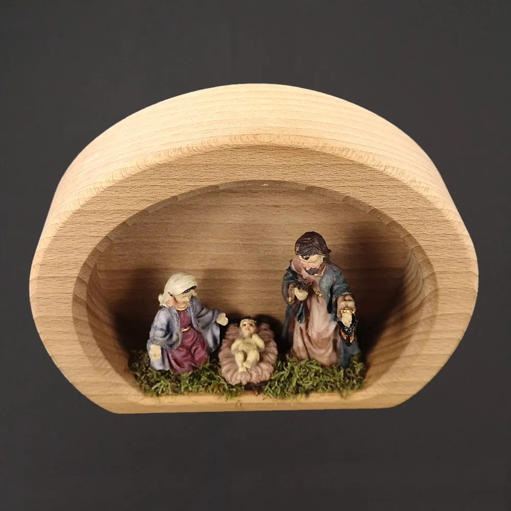 AMADEA Drevený betlehem v tvare pologule s figúrkami, masívne drevo, 17 x 13 x 4,5 cm, český výrobok