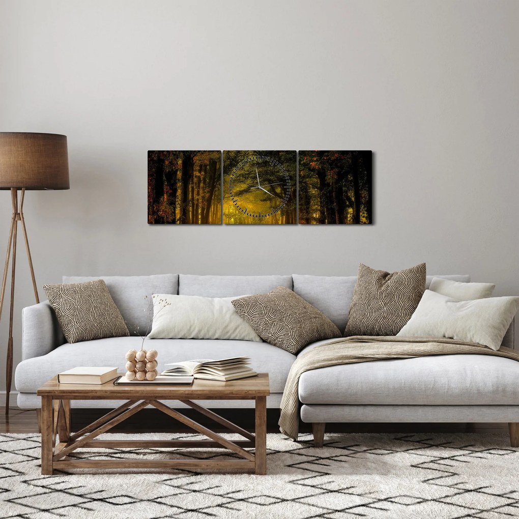 Obraz lesu (s hodinami) (90x30 cm)