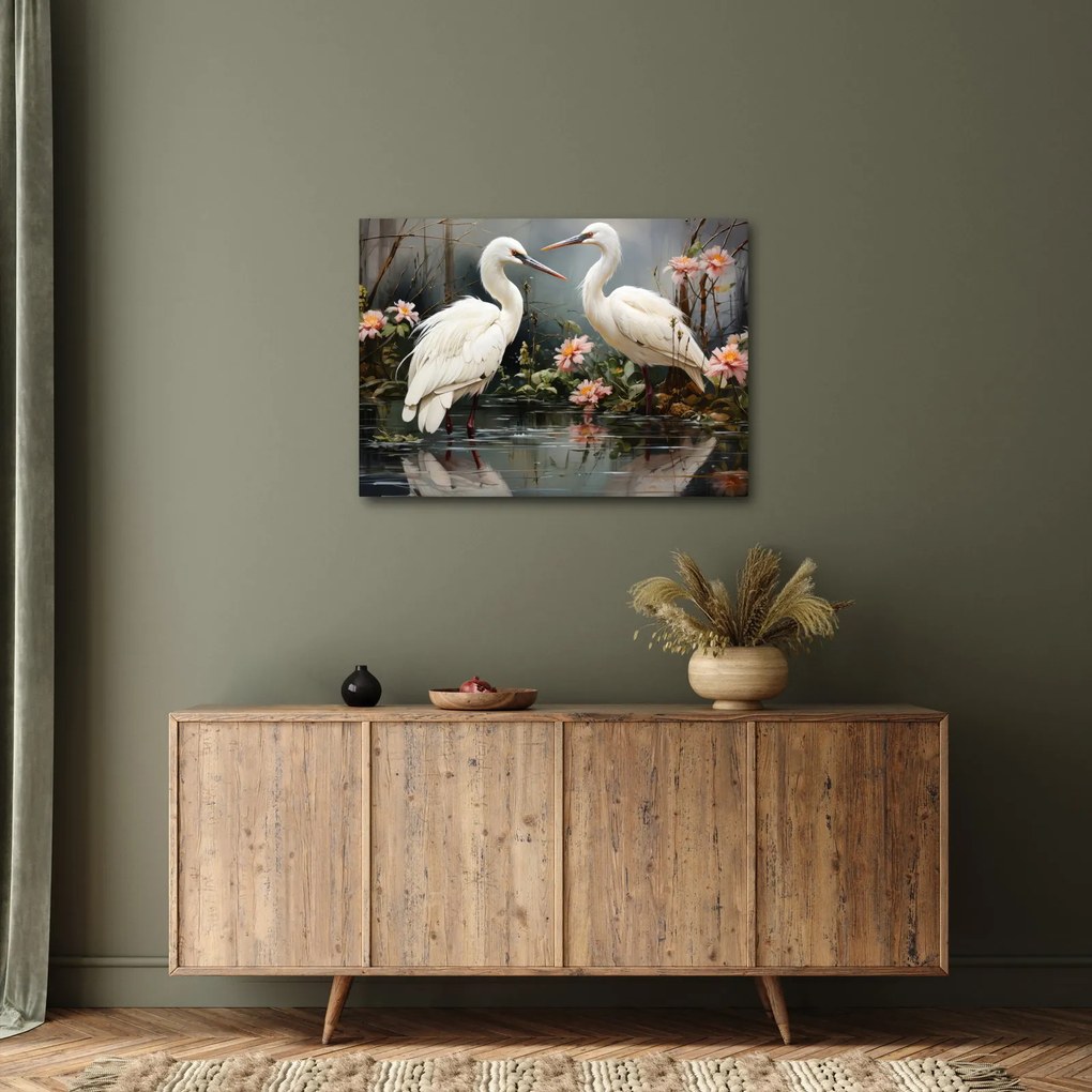 Obraz - Žeriavy biely (70x50 cm)