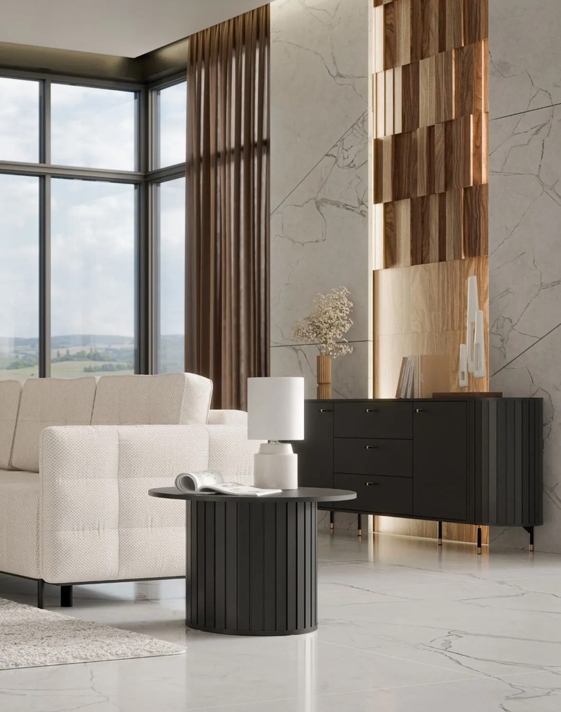 Komoda oblých tvarov s drážkovaním čierna ZANTE ZA4