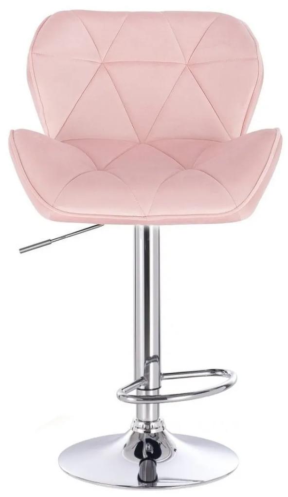 LuxuryForm Barová stolička MILANO VELUR na striebornom tanieri - svetlo ružová