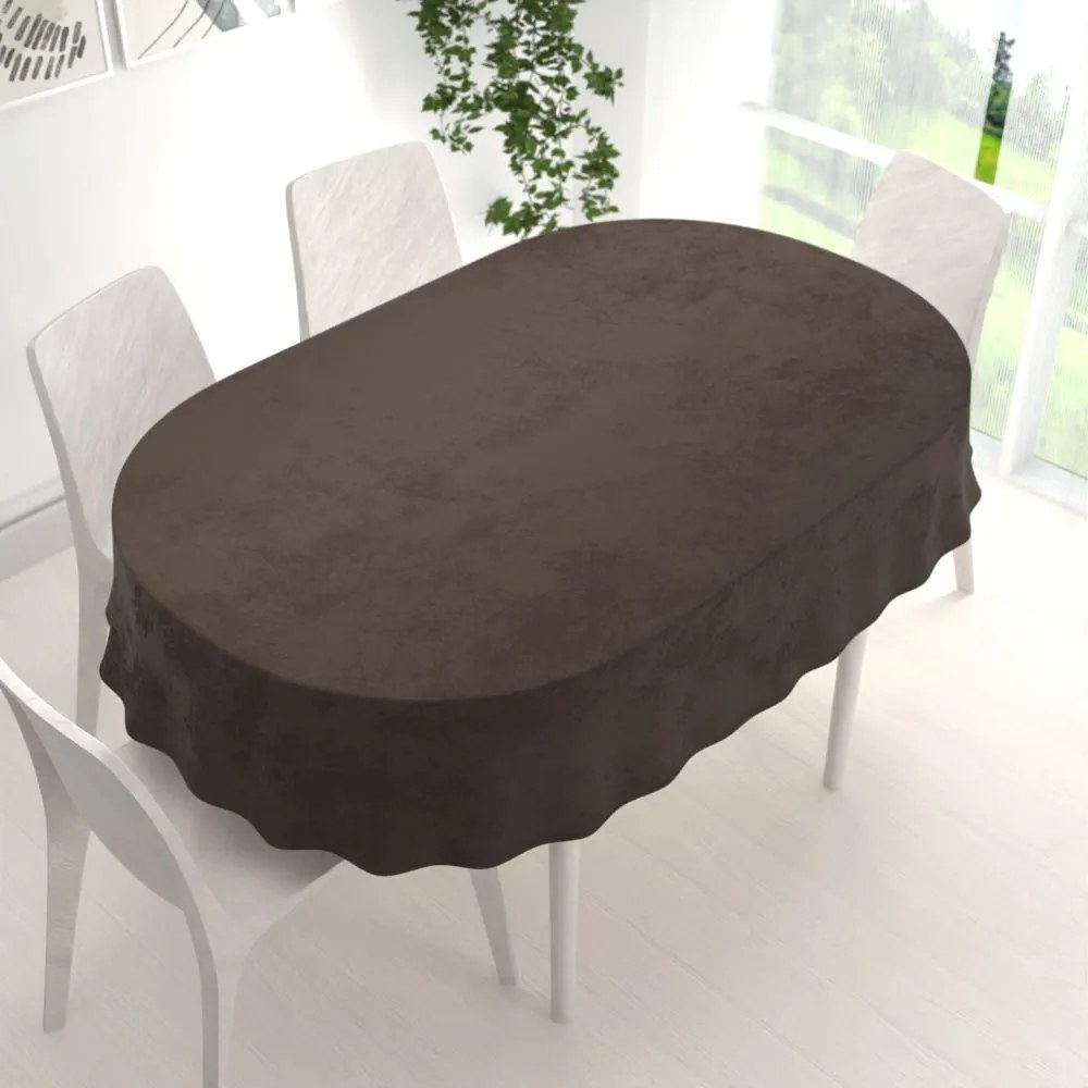 Biante Zamatový oválny obrus Velvet Prémium SVP-016 Tmavo hnedý 140x160 cm