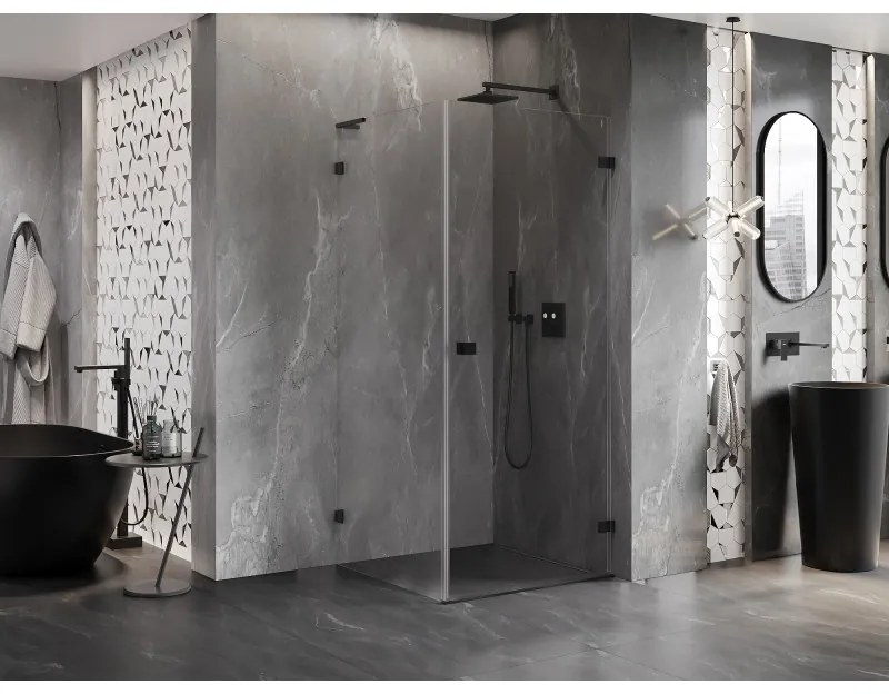 Mexen Lunar-B L výklopný sprchový kút pravý 90 x 90 cm, číre sklo, čierna matná, 832L-090-090-70-00-P