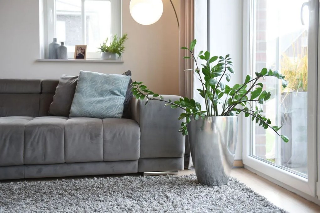 Luxusný kvetináč OPALA, sklolaminát, výška 44 cm, strieborná metalíza