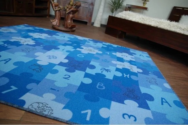Detský koberec PUZZLE modrý