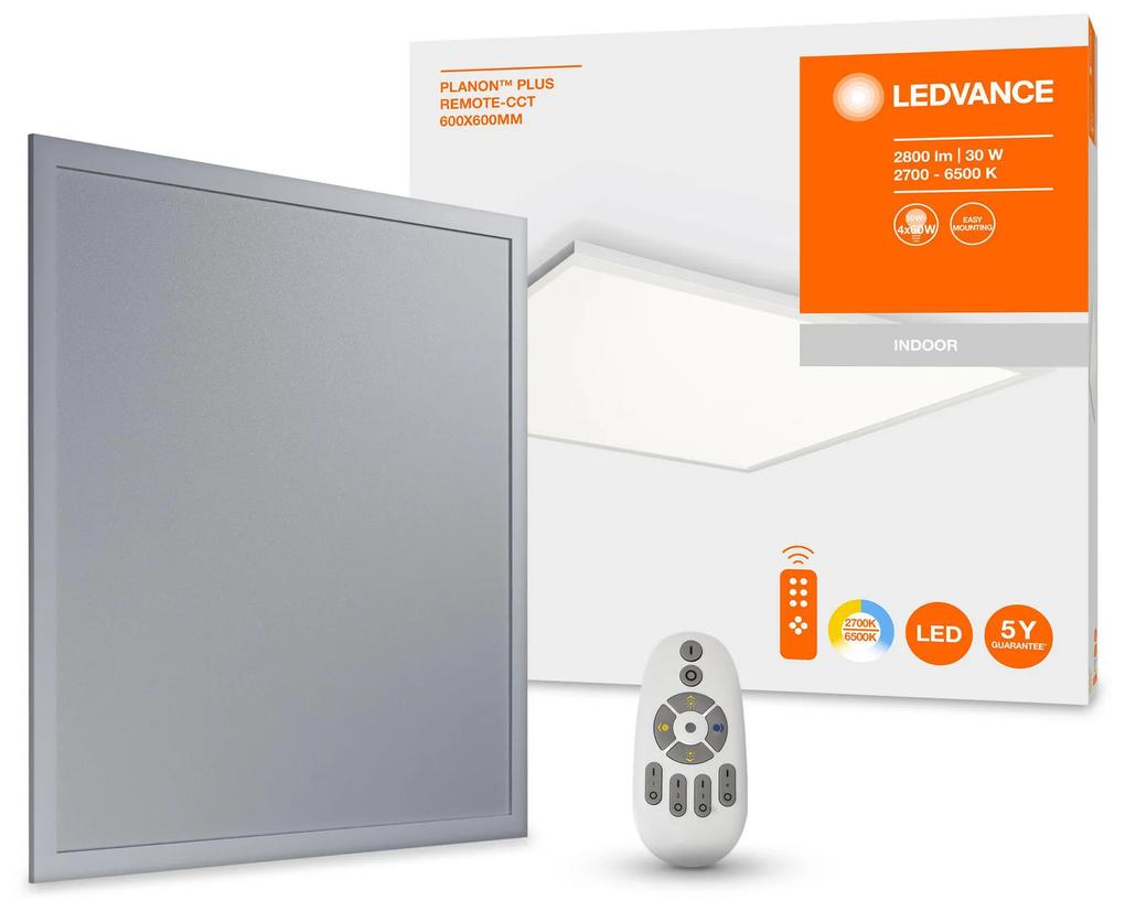 LEDVANCE LED panel PLANON, 30W, teplá biela-studená biela, 60x60cm, štvorcový, biely