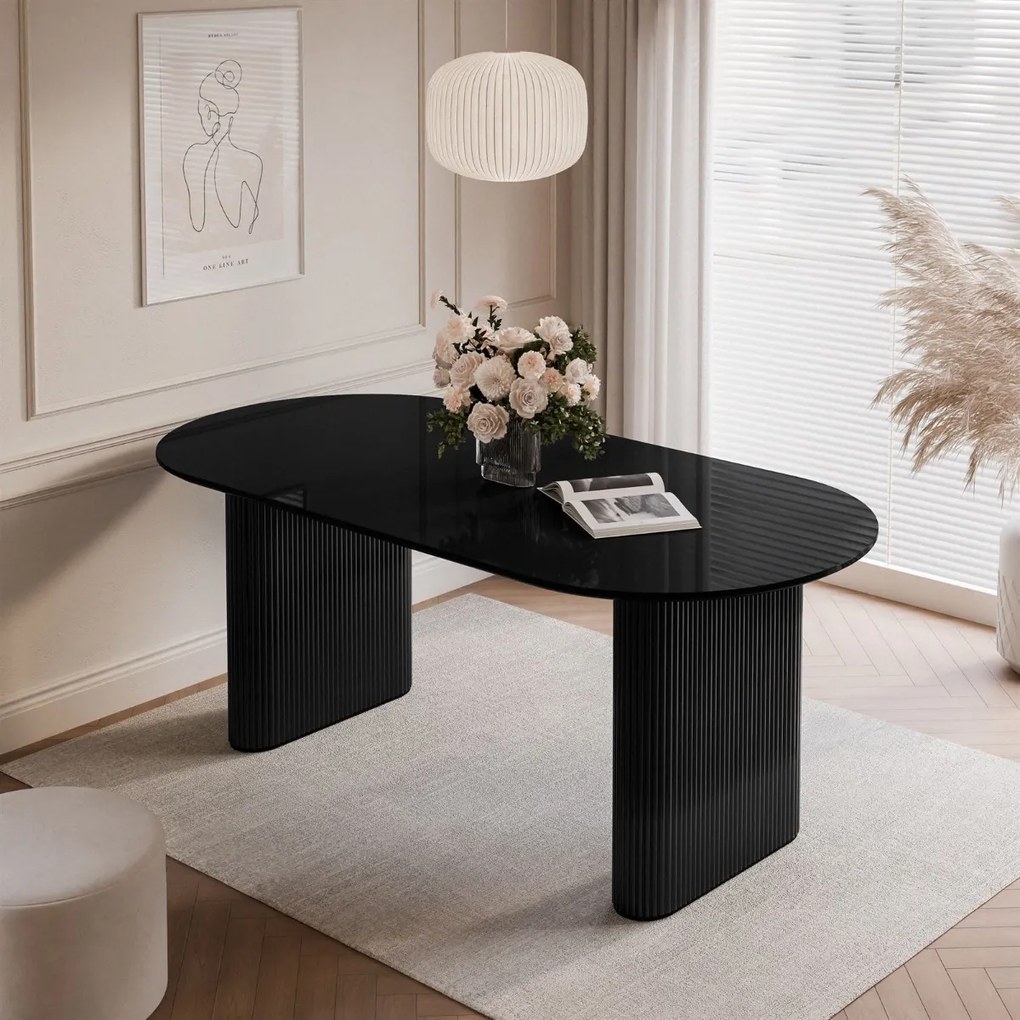 JEDÁLENSKÝ STÔL DEBORA ČIERNÝ LESK 180 cm + 4 x STOLIČKA BÉŽOVÁ