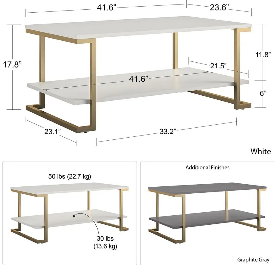 Konferenčný stolík v bielo-zlatej farbe CosmoLiving by Cosmopolitan Camila, 106 x 45 cm
