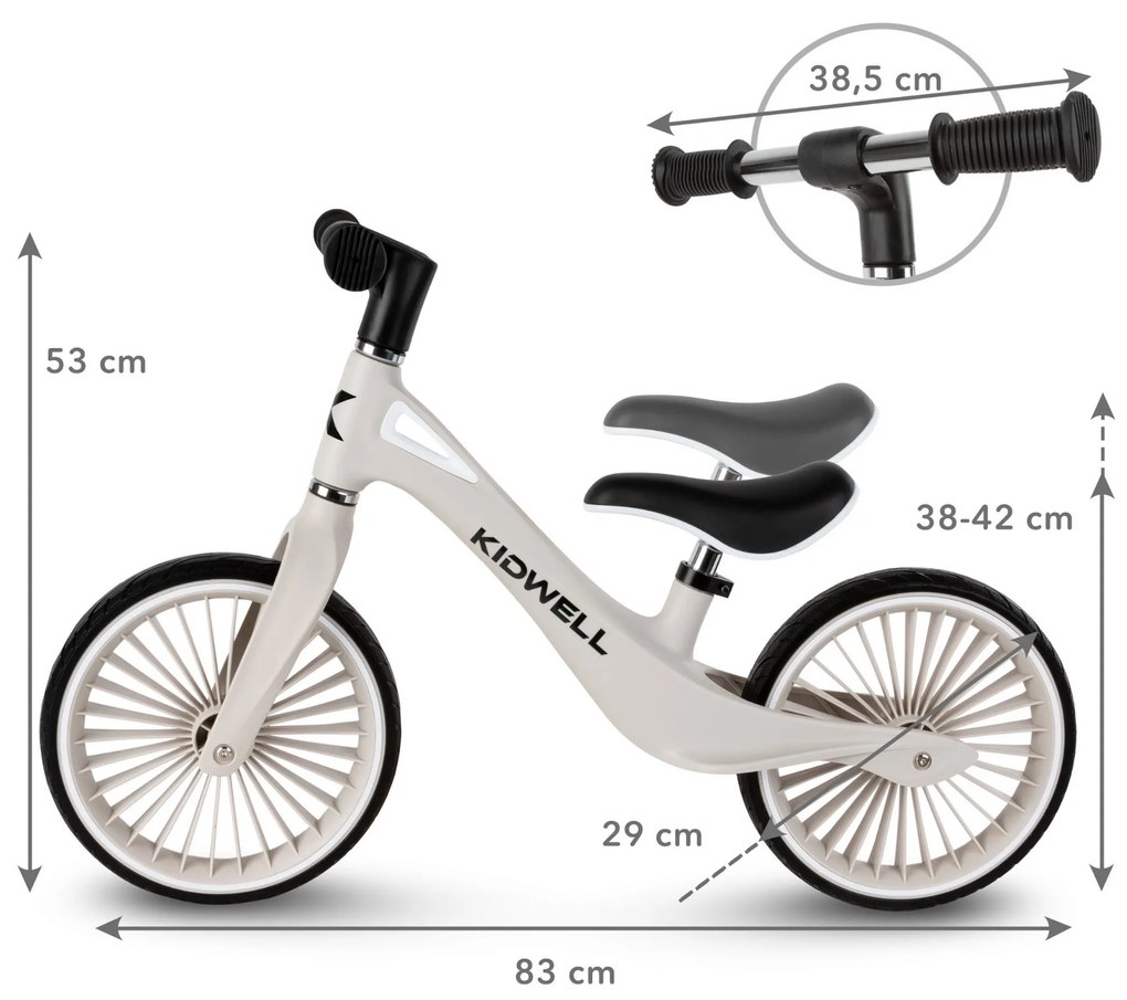 Kidwell NIX detský balančný bicykel – ľahký nylonový rám, PU kolesá 29 cm (sivý)