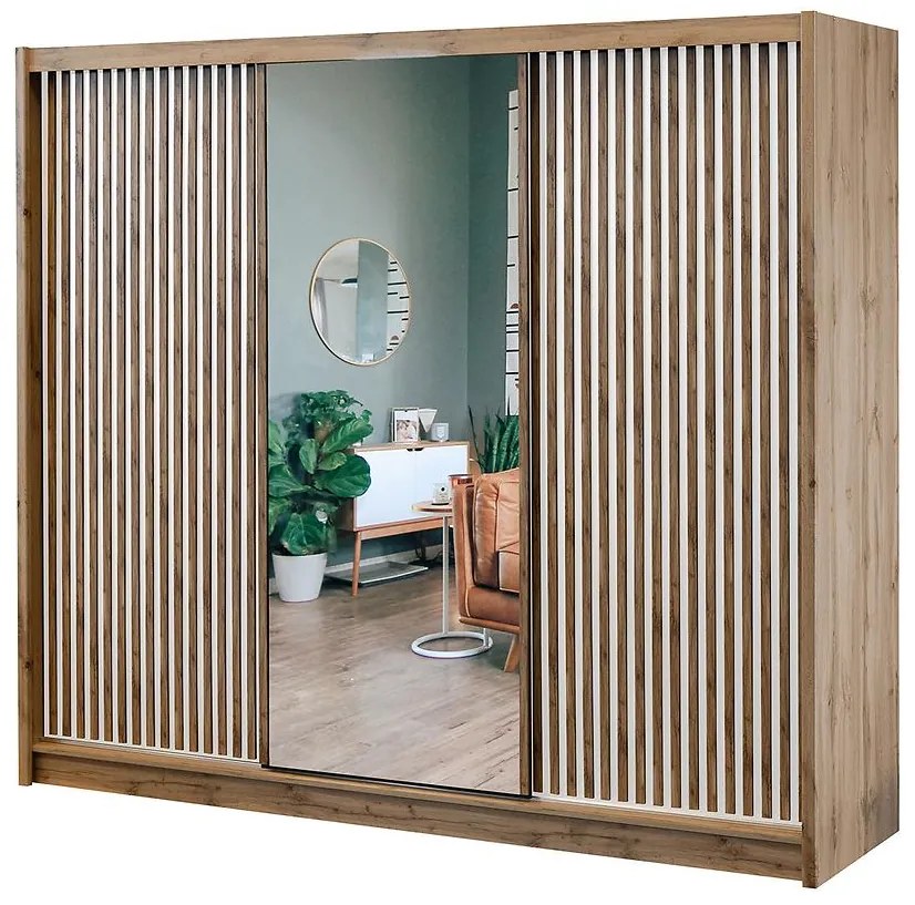 Skriňa London 250 dub Wotan/biela/Zrkadlo