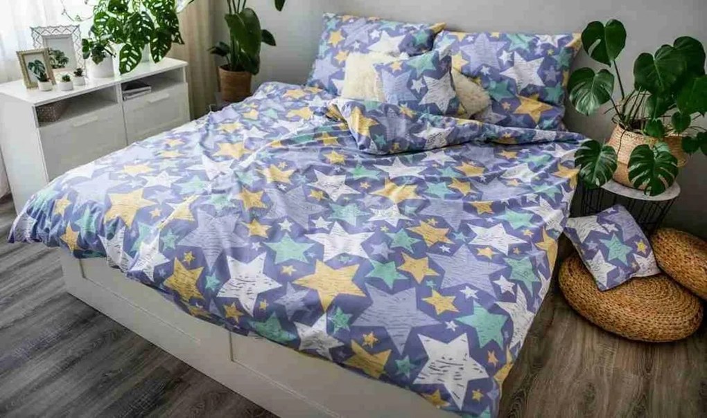 Súprava 1+1+1 posteľnej bavlneného obliečky, Stars