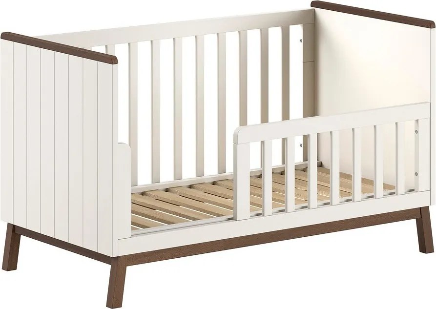 Béžová postieľka z borovicového dreva s odnímateľným bokom/s nastaviteľnou výškou 70x140 cm Sezane – Vipack