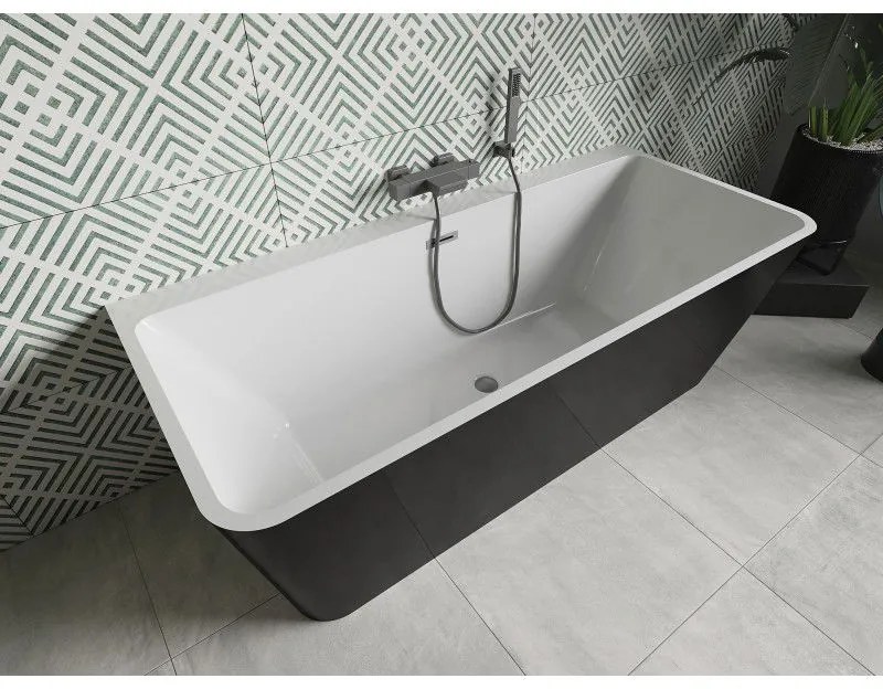 Mexen Volta, voľne stojaca nástenna vaňa 170 x 75 cm, biela-čierna, grafitový prepad, 51131707575-66