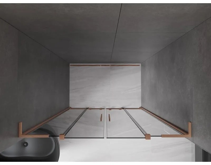 Mexen Velar L Duo, posuvné sprchové dvere do otvoru 150 cm, 8mm šedé sklo, medená matná, 871-150-003-42-65