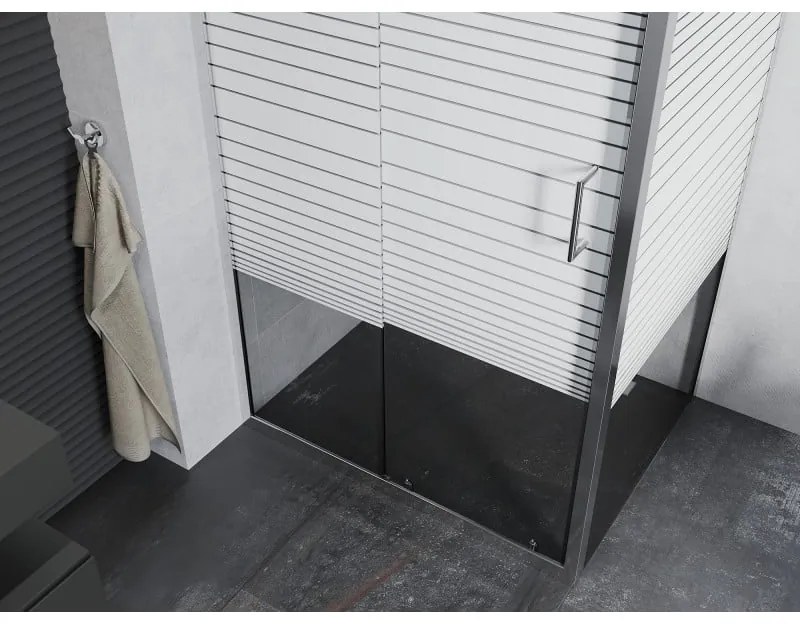 Mexen Apia, sprchový kút s posuvnými dverami 120 (dvere) x 100 (stena) cm, 6mm číre-pásy sklo, chrómový profil, 840-120-100-01-20