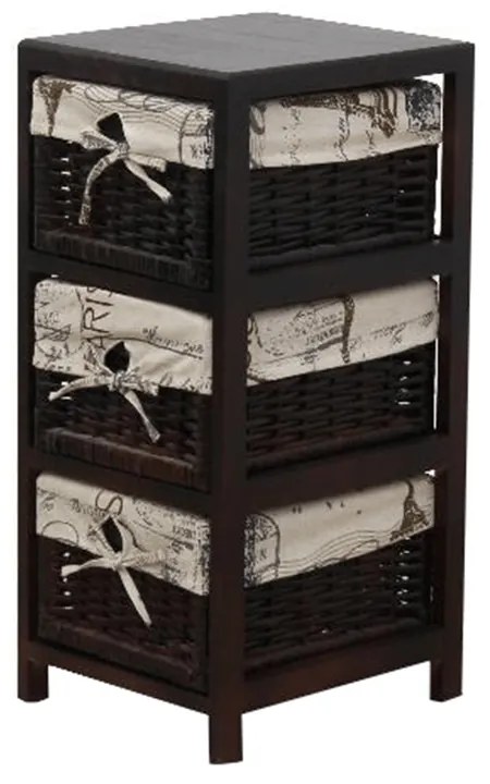 Komoda, 3 prútené košíky tmavo hnedá/béžová, ELI 1