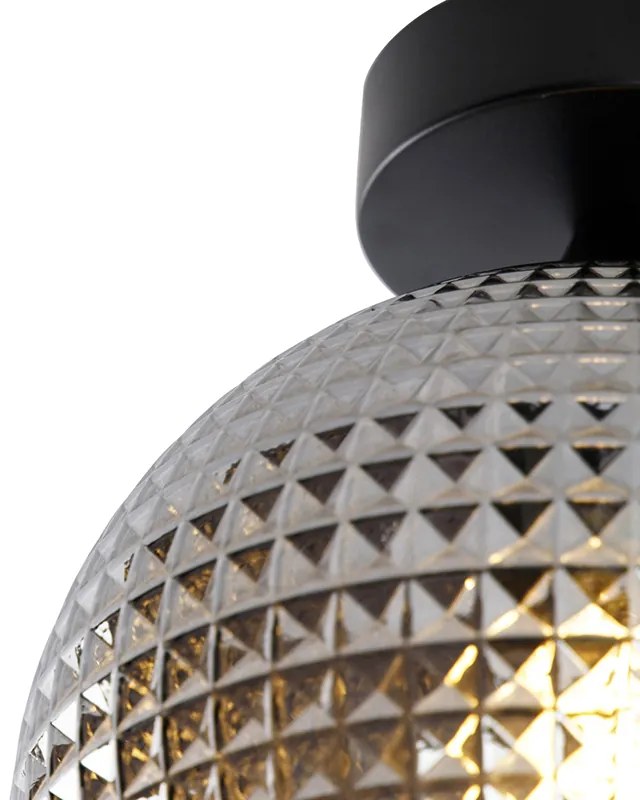 Stropné svietidlo v štýle Art Deco čierne s dymovým sklom - Sphere