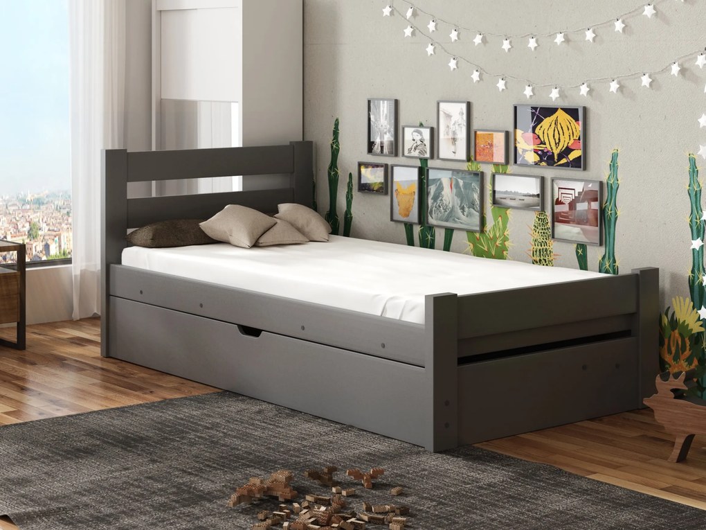 Detská posteľ 90 x 200 cm Nia (s roštom a úl. priestorom) (grafit). Akcia -10%. Vlastná spoľahlivá doprava až k Vám domov. 1012962