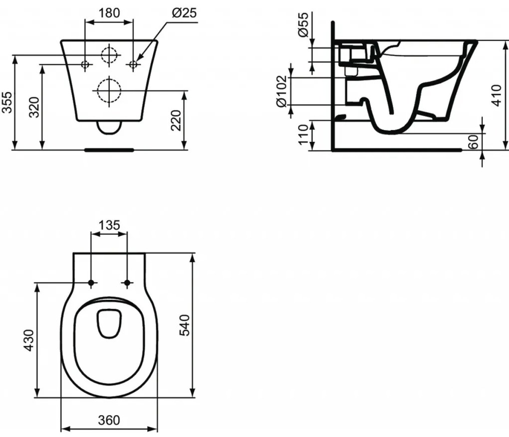 Ideal Standard Connect Air - Závesné WC, RimLS+, biela E228801