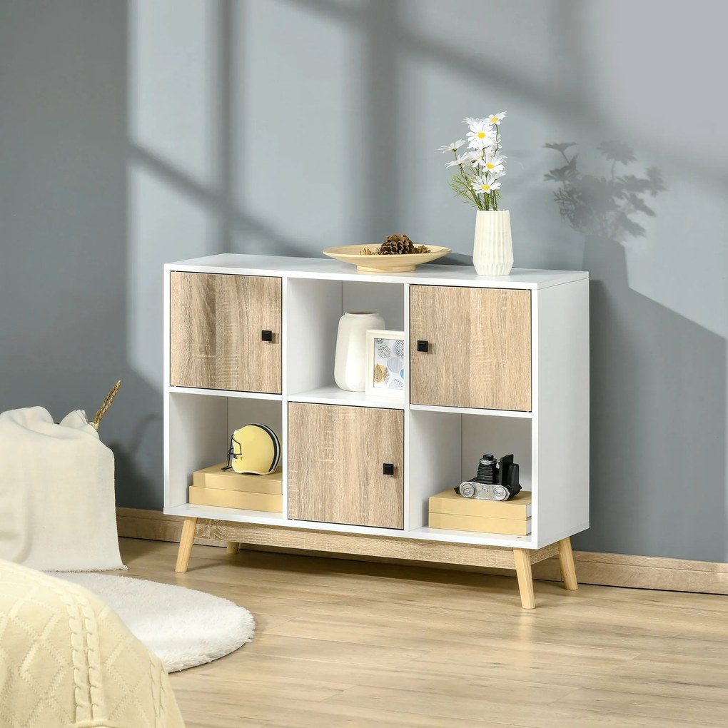 HOMCOM Úložná skrinka s buffetom a 6 kubickými priestorom pre obývaciu izbu, jedálňu, spálňu 96L x 30W x 75H cm biela a dubová | Aosom