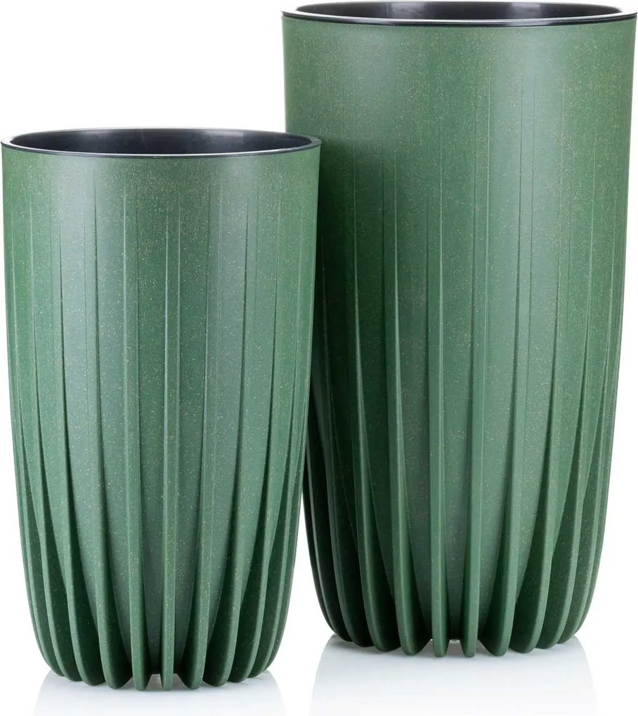 PLASTOVÝ KVETINÁČ STRIPPED ECO SADA 2KS 42X25 CM+ 51X30 CM ZELENÁ