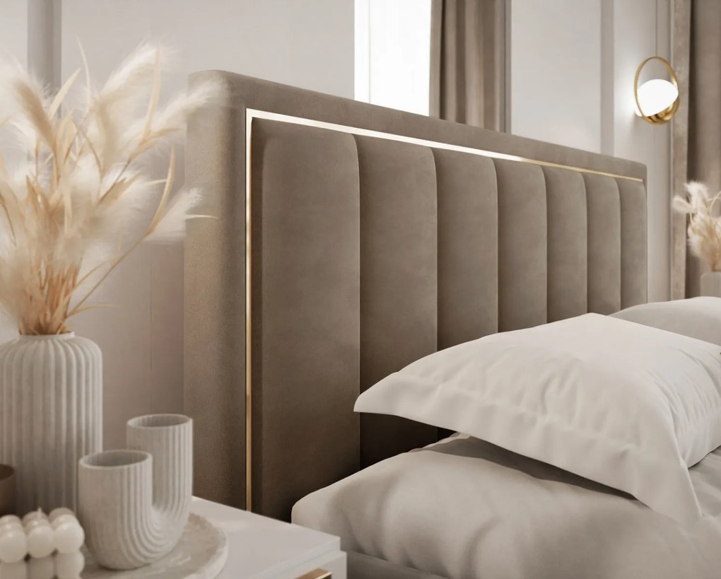 ČALÚNENÁ POSTEĽ MIRABELA 160x200 HNEDÁ ZAMATOVÁ LÁTKA FRENCH VELVET 656 S ROŠTOM
