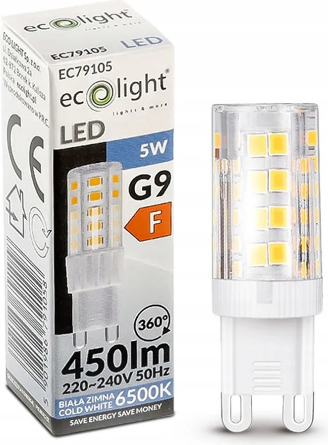 ECOLIGHT LED žiarovka G9 5W 450lm - studená biela