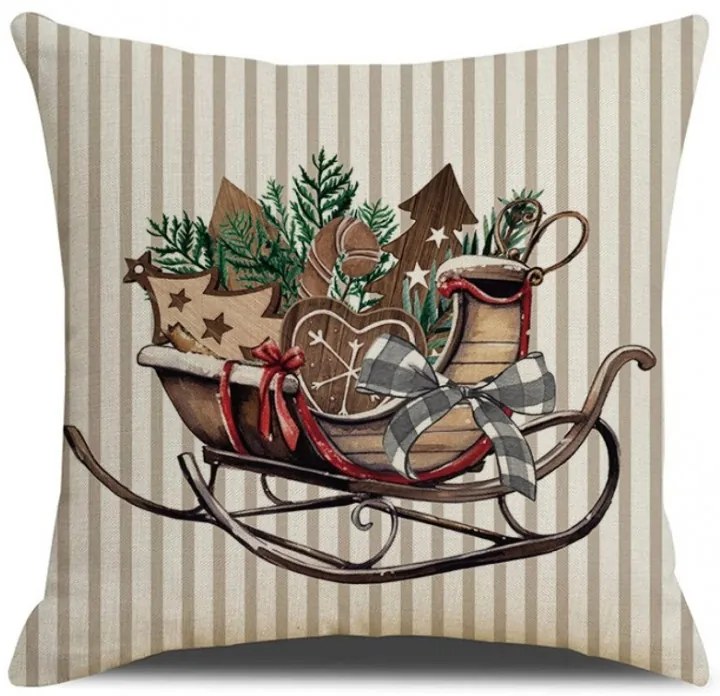 Vianočný poťah na vankúš SLEIGH 45x45 cm, béžový