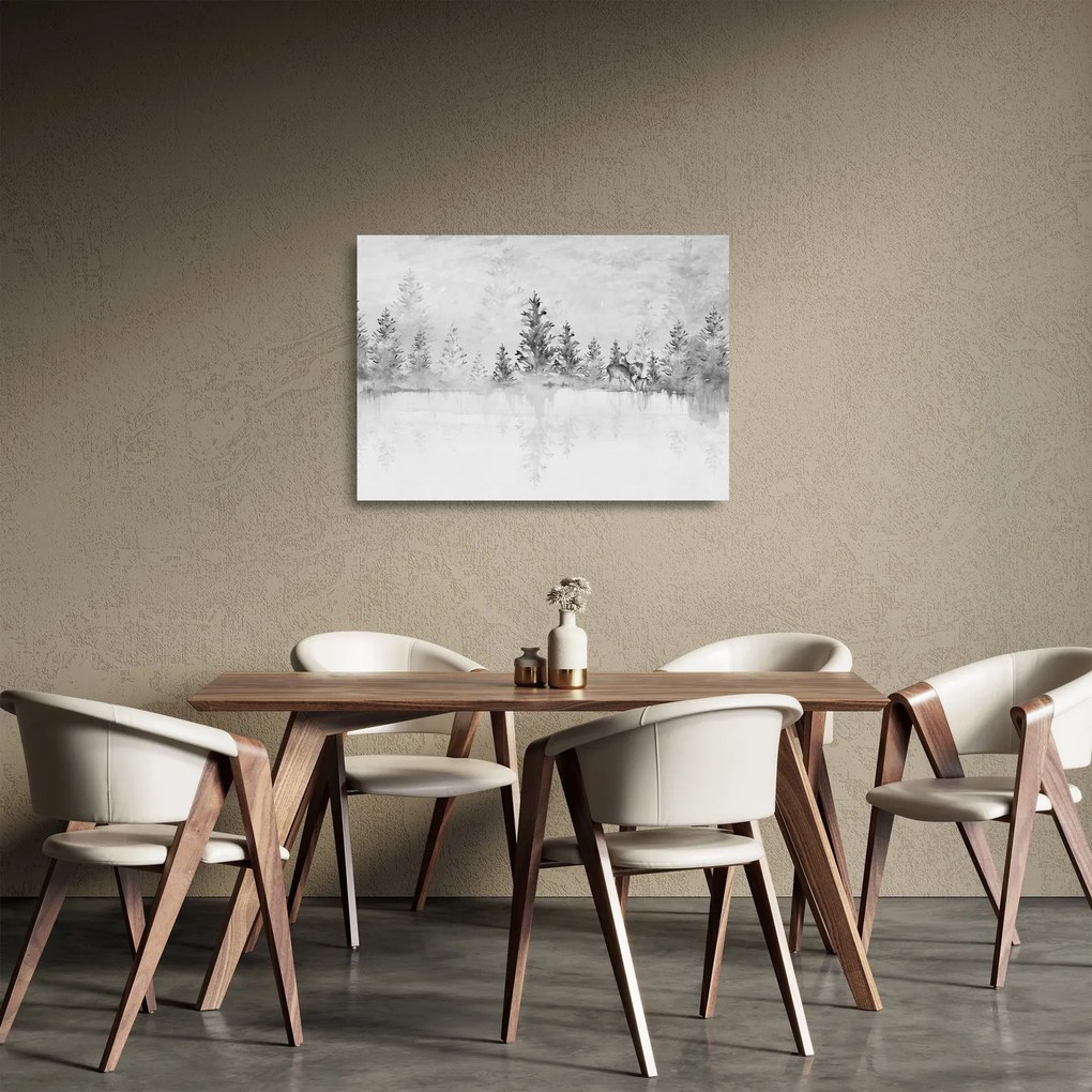 Sklenený obraz - Jelene pri jazere (70x50 cm)