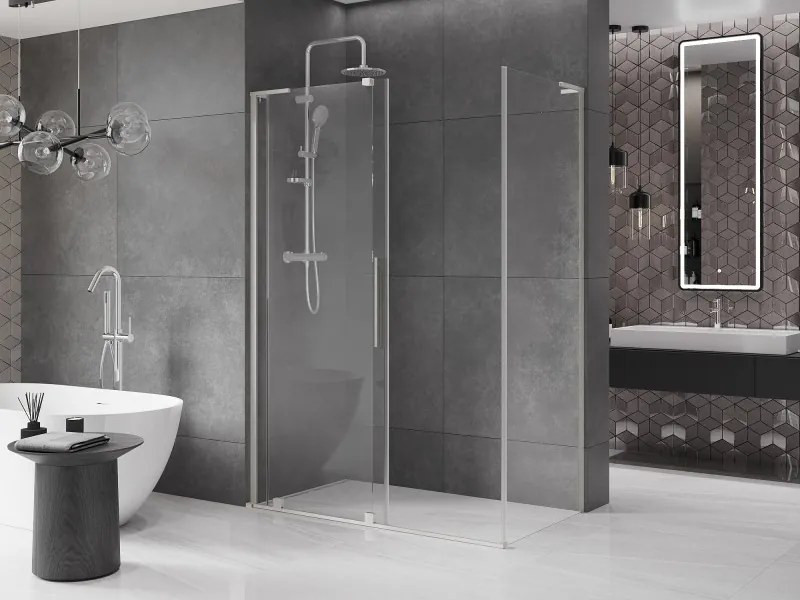 Mexen Velar, sprchový kút s posuvnými dverami 150 x 90 cm, 8mm číre sklo, brúsená oceľ, 871-150-090-01-97