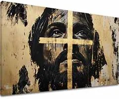 Ježiš Spasiteľ so zlatým krížom | Domaľovaný akrylom a zlatými plátkami