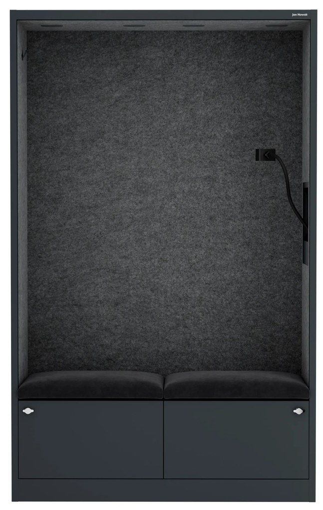 Kancelárska akustická kabína so sedadlom a portom USB-C, telo v antracitovej farbe / sedadlo v tmavosivá farbe, 1150 mm: SALLY MentalBox