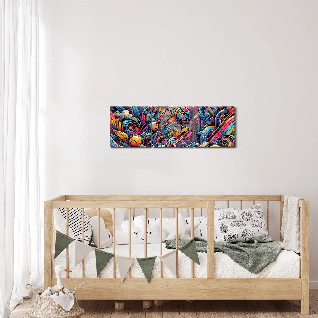 Obraz - Pestrofarebné graffiti (s hodinami) (90x30 cm)