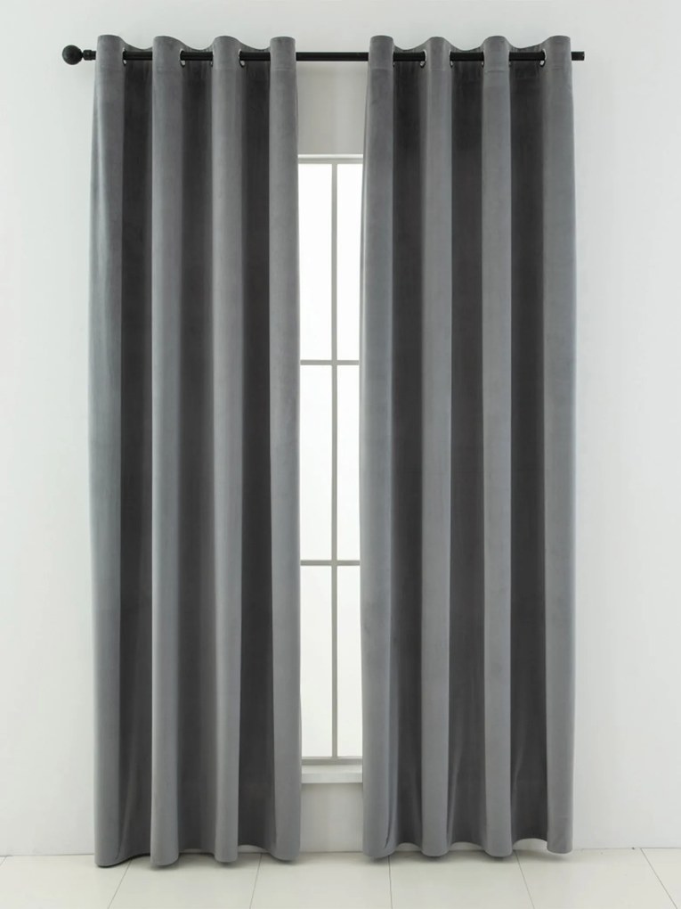 Zamatové zatemňovacie závesy Cesar sivé - 140 x 180 cm (2ks) - krúžky