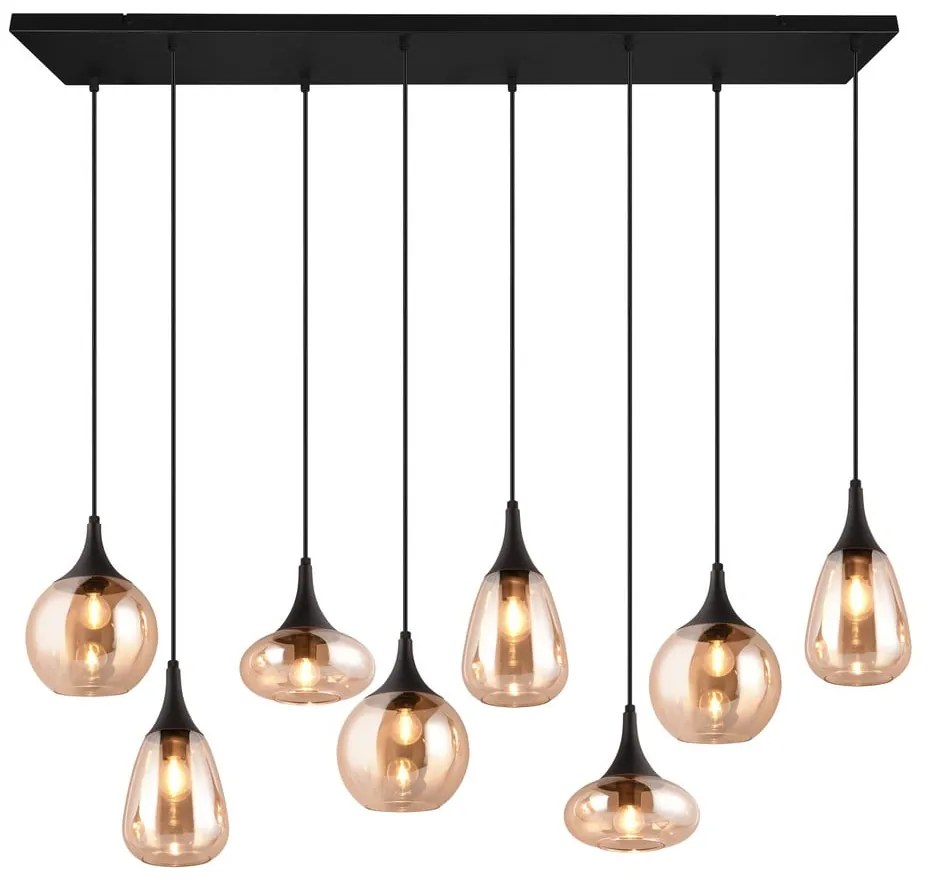 Čierno-oranžové závesné svietidlo so skleneným tienidlom Lumina – Trio