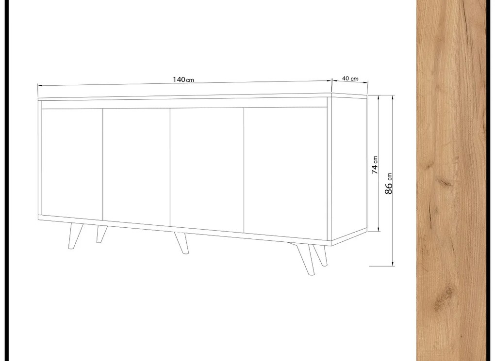Dizajnová komoda Aasiya 140 cm dub biely