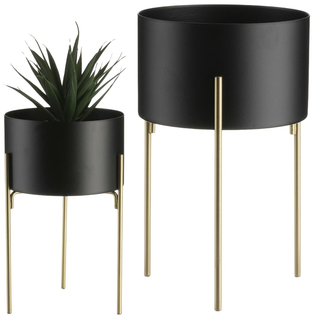 KOVOVÝ KVETINÁČ SO STOJANOM LOFT 20X13 CM ČIERNA/ZLATÁ