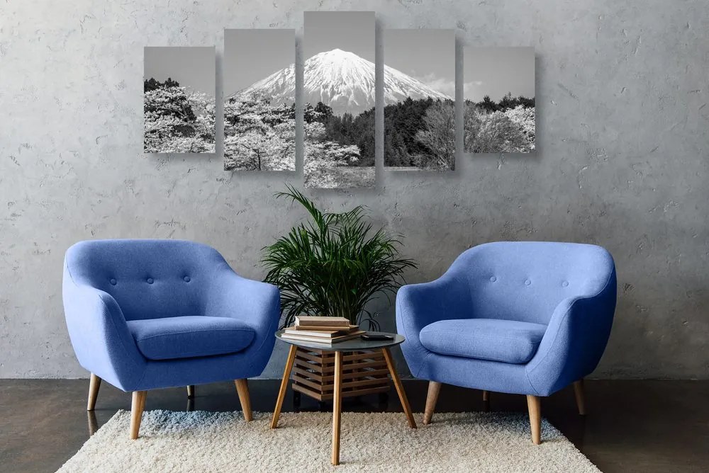 5-dielny obraz hora Fuji v čiernobielom prevedení Varianta: 100x50