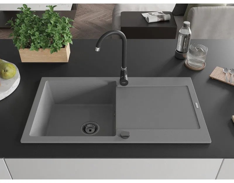 Mexen Leo, drez granitový 900x500x190 mm, 1-komorový, šedá s čiernym sifónom, 6501901010-71-B