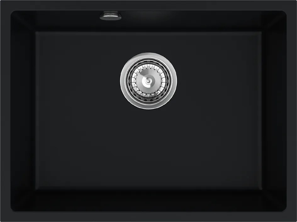Sink Quality Crypton 60, kuchynský granitový drez 535x400x205 mm + chrómový sifón, čierna, SKQ-CRY.C.1KBO.60.X
