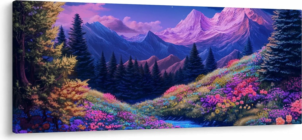 Obraz - Fialová krajina pri úplnku (120x50 cm)