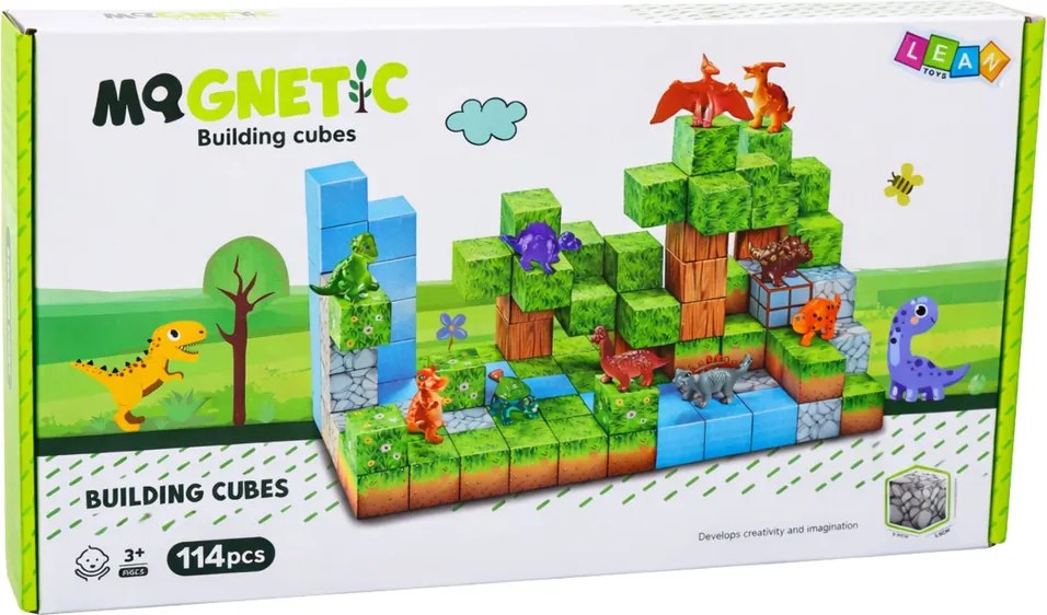 LEAN Toys Magnetické stavebné kocky Štvorcový svet 3D 114 el.