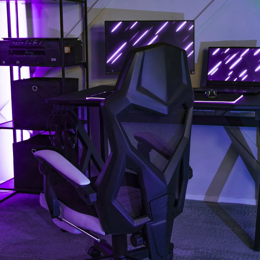 Herná stolička Bing s podnožkou čierna/biela