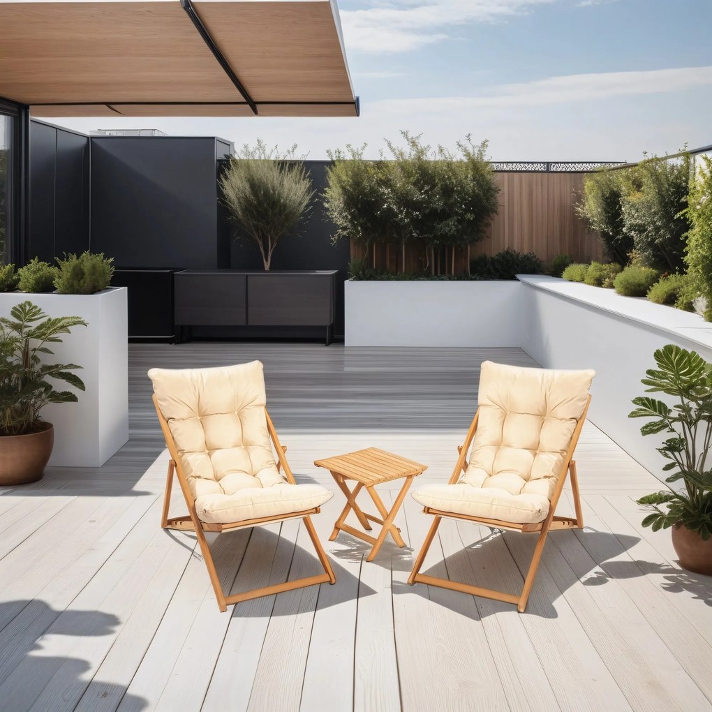 Sada zahradního nábytku Myne se stolem a dvěma židlemi z masivu hnědá/krémová