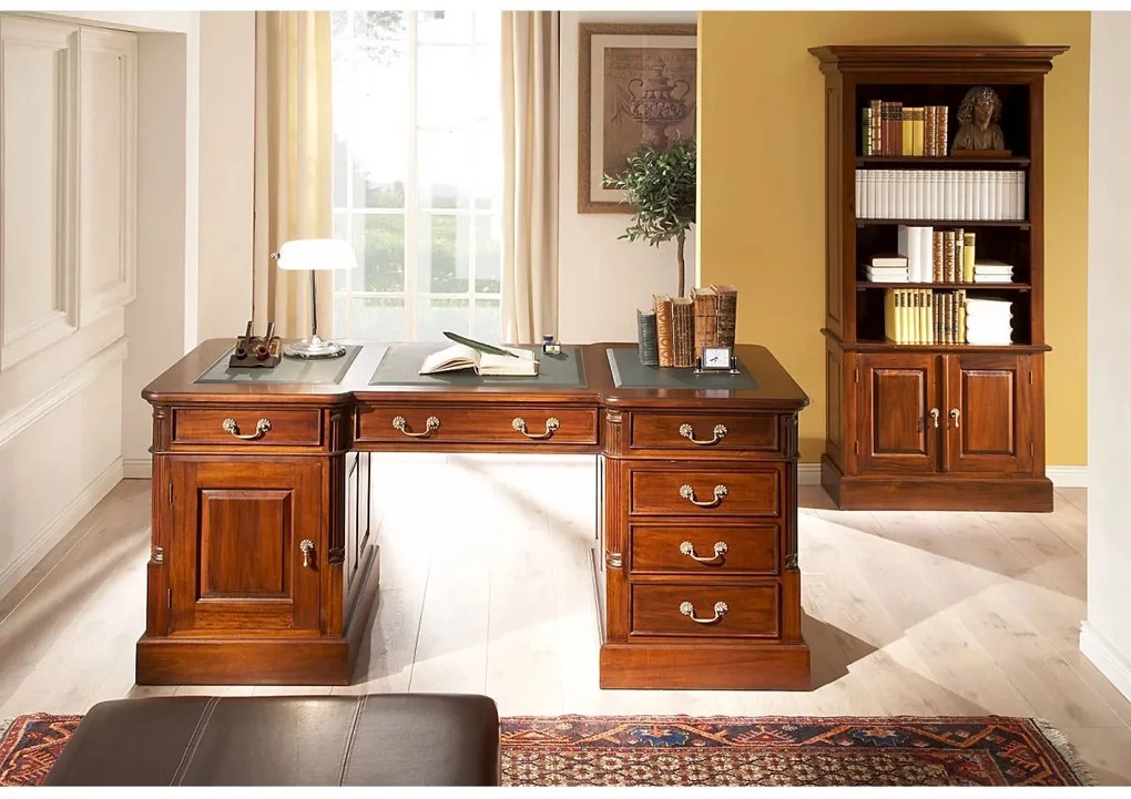 furniture-nabytek.cz - Masívny písací stôl Cambridge z mahagónu, lakovaný, zelená koža – 160×80×80 cm