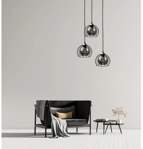 Luster na lanku SOLO BLACK 3xE27/60W/230V čierna/zlatá