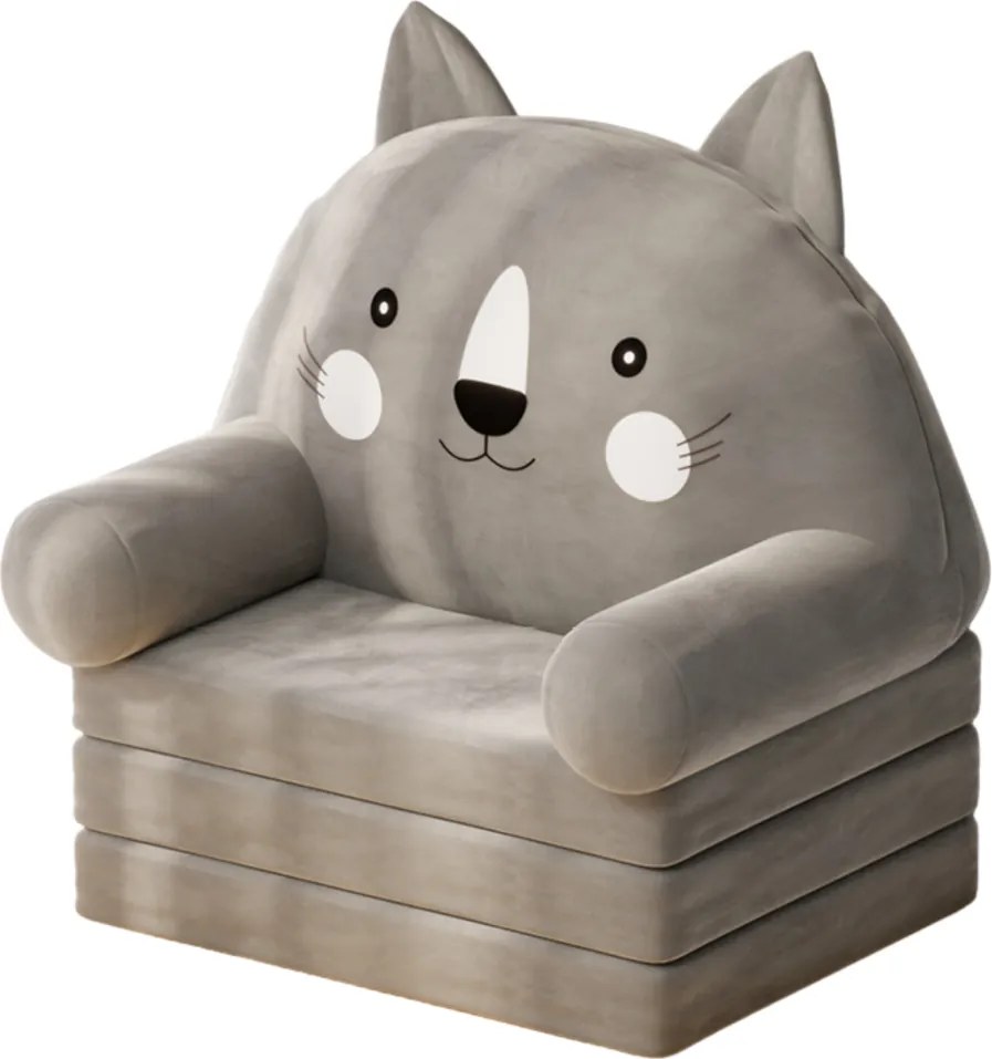 LEAN Toys Skladacie detské kreslo Cat 3 Level Grey 56x50cm