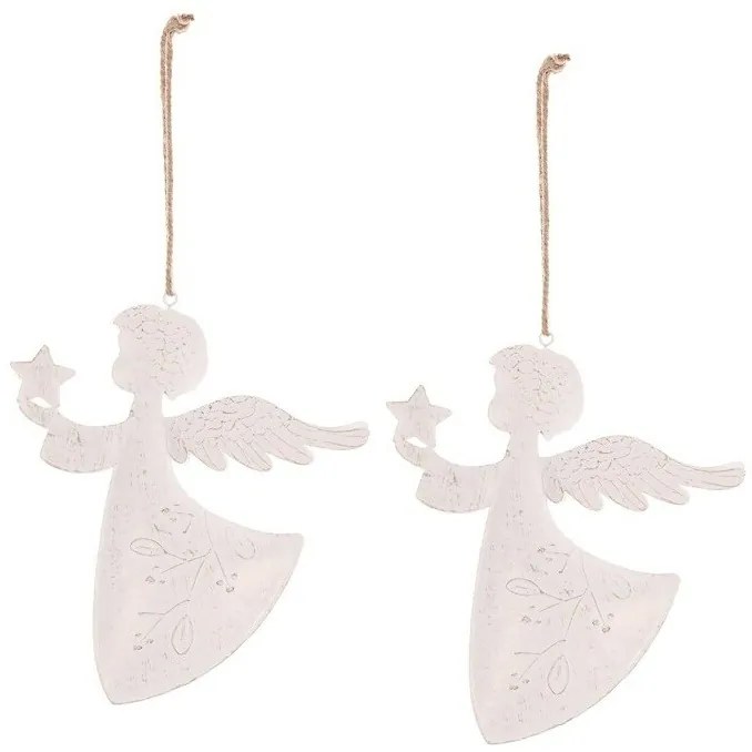 Závesná vianočná dekorácia Anjel 2 ks, kov, biela