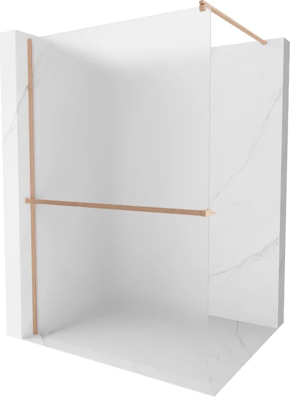 Mexen Kioto+, sprchová zástena Walk-In s poličkou a vešiakom 120 x 200 cm, 8mm sklo námraza, medený matný profil, 800-120-121-65-30