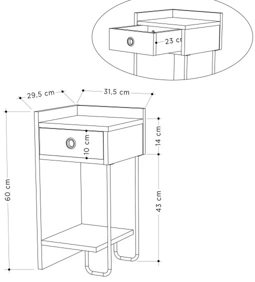 Nočný stolík CACTUS 60x29,5 cm béžová/čierna